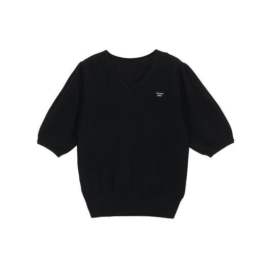 谜底V领套头针织衫短袖女2024秋新品极简风宽松亲肤上衣243MZ1266 商品图4