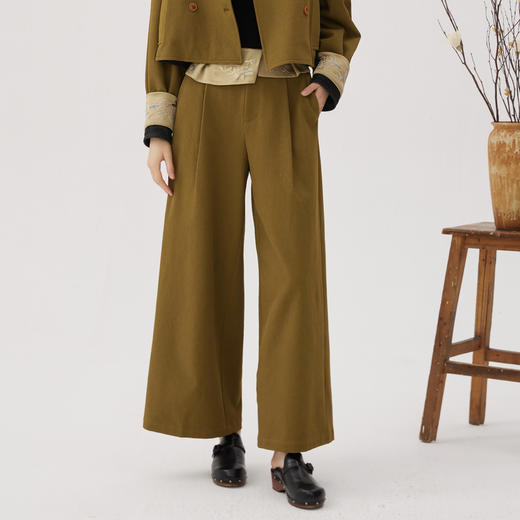 谜底阔腿裤女士2024秋新品通勤风腰头拼接特色宽松长裤243MK1024 商品图0