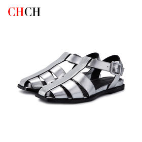 CHCH夏季新款休闲头层牛皮复古时髦小众罗马凉鞋渔夫鞋CN1B2231