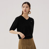谜底V领套头针织衫短袖女2024秋新品极简风宽松亲肤上衣243MZ1266 商品缩略图3