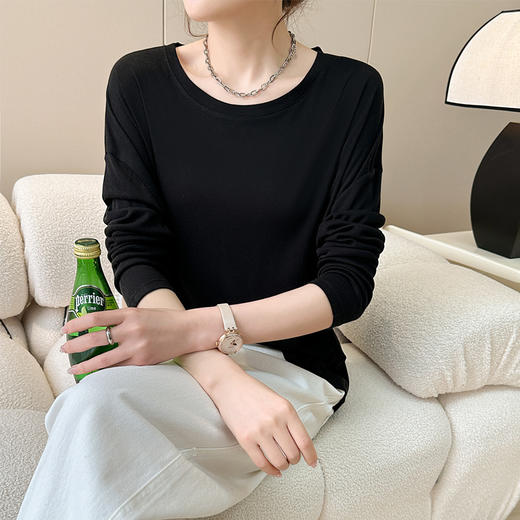「买1送1！到手两件」莱尔赛天丝打底衫女圆领韩版薄修身长袖春夏防晒衣上衣 商品图1