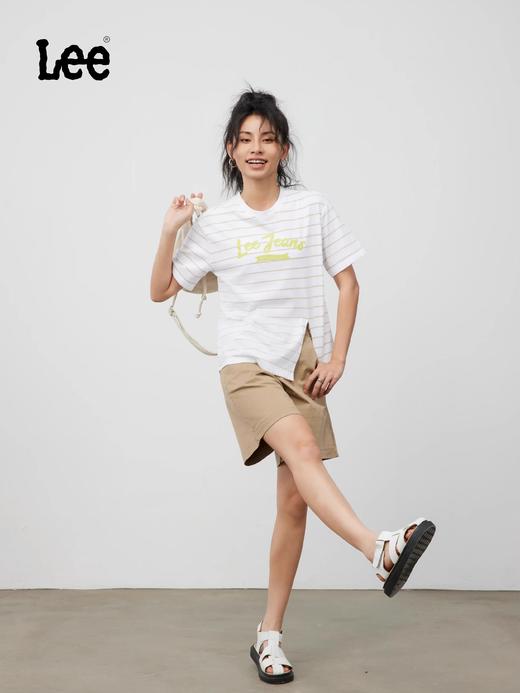 Lee夏日圆领下摆开衩条纹宽松女短袖T恤LWT002422101077 商品图2