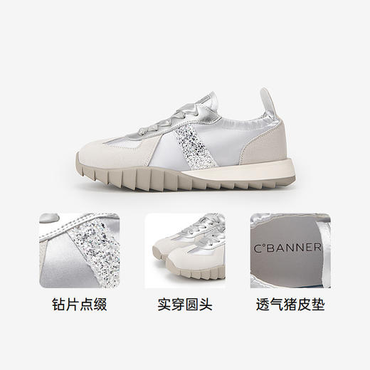 千百度新中式时尚休闲鞋女款秋季钻片拼接厚底德训运动鞋A24466699 商品图3