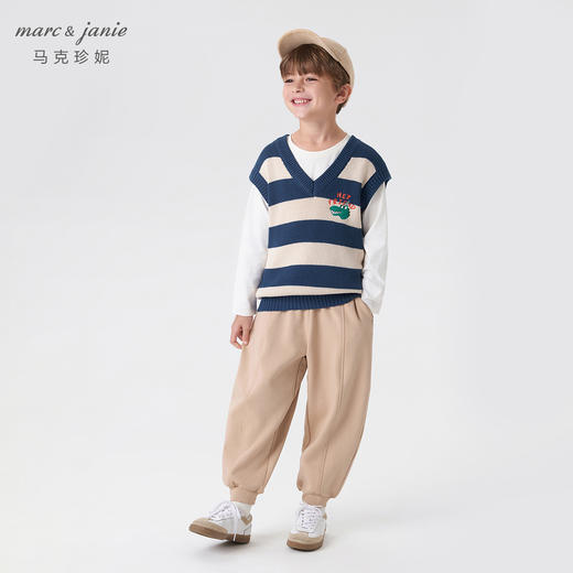 马克珍妮秋装新款 男童时尚条纹V领针织背心儿童马甲231827 商品图1