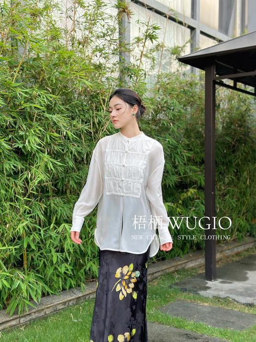 78-5 梧栖高端新中式 基础款 夏荷 黑色提花 开衩半身长裙 商品图2