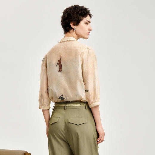 谜底湘绣印花衬衫女2024秋新品优雅气质通勤衬衣七分袖243MC1041 商品图2