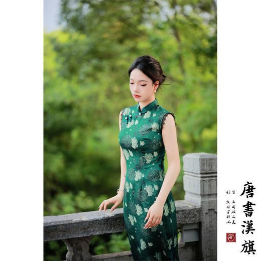 【绿韵】无袖斜襟蕾丝边改良旗袍新中式 商品图1