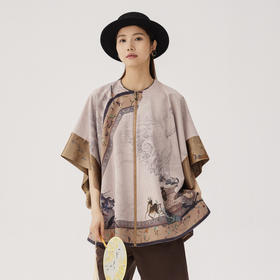 谜底斗篷式风衣女士2024秋季新品新中式大廓形印花外套243ME1208