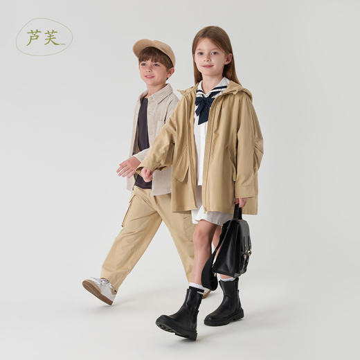 【马克珍妮 芦芙】女童纯棉宽松连帽风衣外套儿童春装新款240189 商品图1
