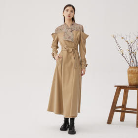 【湘绣系列】谜底设计感风衣女士2024秋拼接式盘扣外套243ME1029