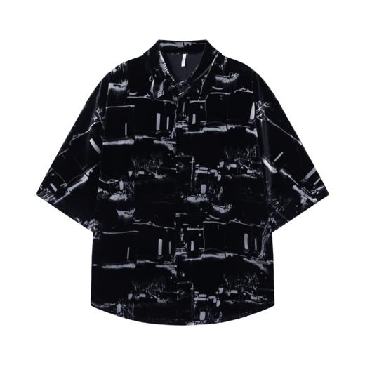 CS104新款时尚绒面裂纹印花男士衬衫百搭潮流复古上衣宽松短袖 商品图1