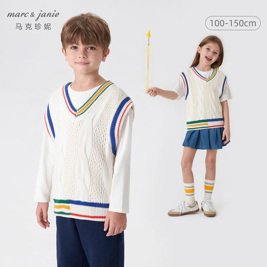马克珍妮秋装新款 男童学院风V领绞花柔软针织衫马甲231819 商品图0
