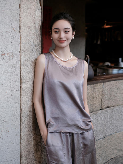 盛唐婧 |暮山紫桑蚕丝暗纹提花背心上衣 商品图7