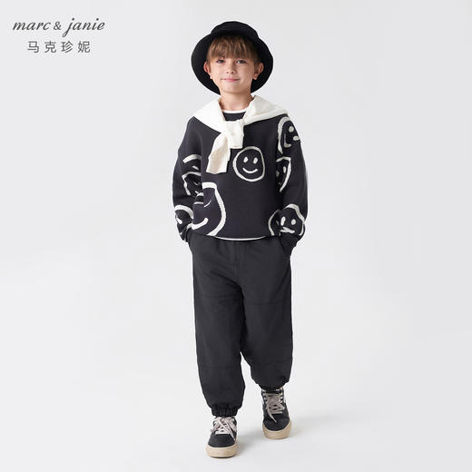 马克珍妮冬装新款 男童笑脸提花宽松圆领针织衫 儿童毛衣231830 商品图1