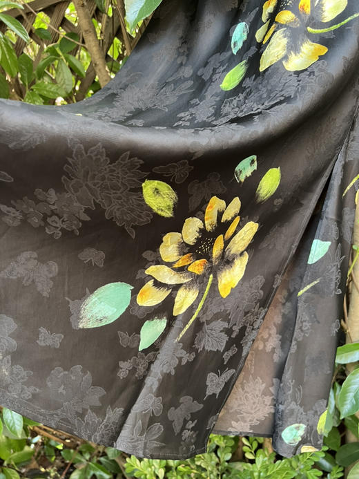 78-5 梧栖高端新中式 基础款 夏荷 黑色提花 开衩半身长裙 商品图10