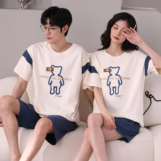【像云朵一样软绵绵~】情侣睡衣 女夏季短袖短裤 新款套装 简约宽松男士家居服 无印可外穿睡衣-QQ 商品图8