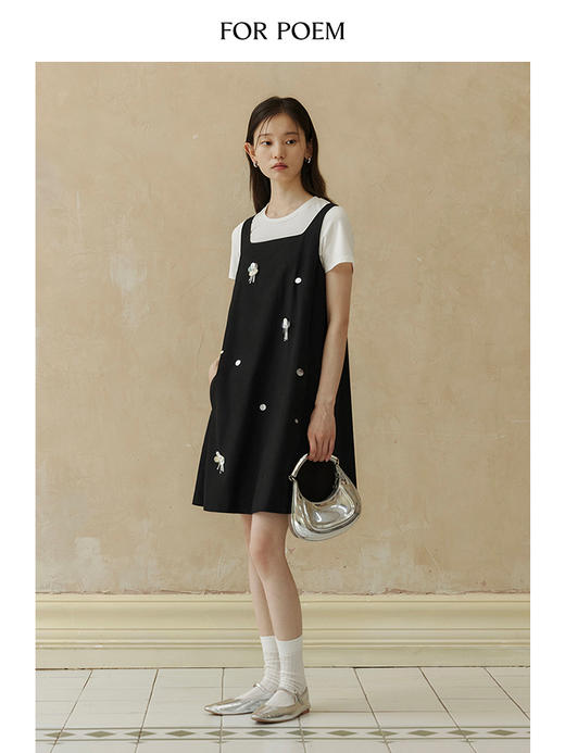 ForPoem 现货 24/SS原创设计手工钉珠银色立体花朵亮片无袖显瘦背心裙 商品图0