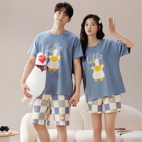 【像云朵一样软绵绵~】情侣睡衣 女夏季短袖短裤 新款套装 简约宽松男士家居服 无印可外穿睡衣-QQ