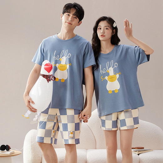 【像云朵一样软绵绵~】情侣睡衣 女夏季短袖短裤 新款套装 简约宽松男士家居服 无印可外穿睡衣-QQ 商品图0