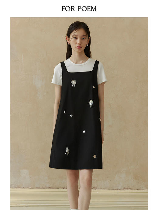 ForPoem 现货 24/SS原创设计手工钉珠银色立体花朵亮片无袖显瘦背心裙 商品图1