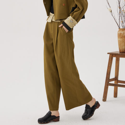 谜底阔腿裤女士2024秋新品通勤风腰头拼接特色宽松长裤243MK1024 商品图1