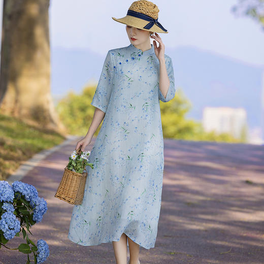 新中式棉麻女装苎麻连衣裙 TT96139 商品图0