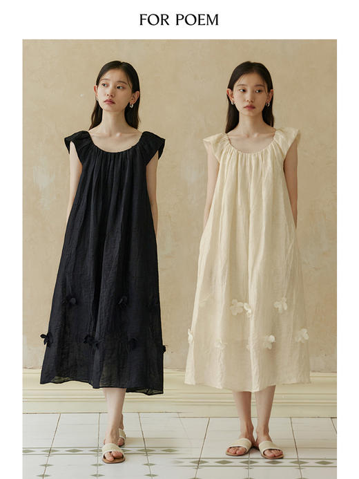 ForPoem 现货 24/SS原创设计慵懒浪漫立体花朵小飞袖气质优雅天丝长裙 商品图0