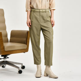 谜底休闲裤女2024秋款通勤风西裤极简休闲九分裤萝卜裤243MK1175