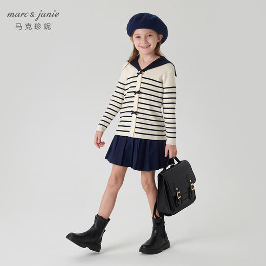 马克珍妮春装新款 女童学院风披肩领条纹针织开衫230192 商品图1