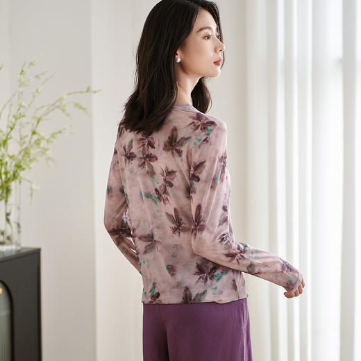 【仅剩S/L】米思阳2025秋季新款水墨晕染艺术感衬衫柔软舒适弹力打底小衫3187 商品图3