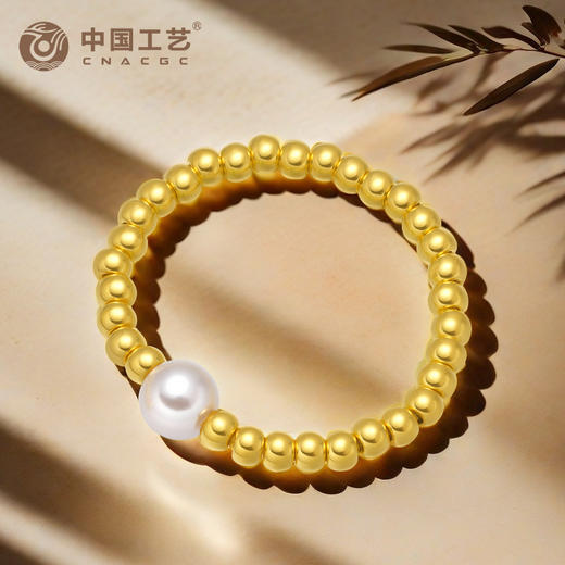 中国工艺-白月光珍珠金珠戒指 足金戒指 商品图0