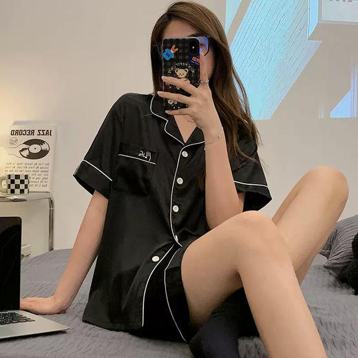 冰丝睡衣女开衫衬衫睡衣高级感法式睡衣夏季韩版短袖短裤可外穿薄款夏天家居服套装 商品图1