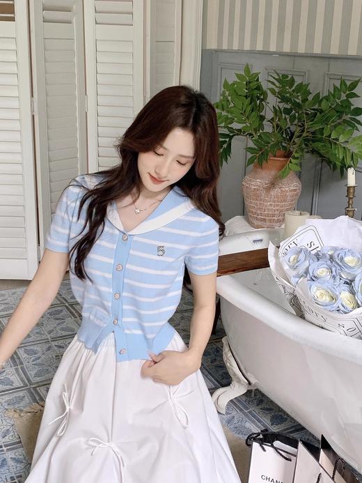 张心子【香芒甜茶】海军领减龄条纹针织上衣女夏季新款法式polo衫 U2406016 商品图3