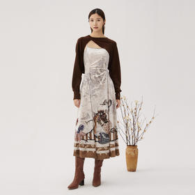 【湘绣系列】谜底两件式连衣裙2024秋款丝绒吊带裙+毛衫243GL1177