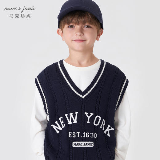 【学院风】马克珍妮秋装新款 男女童字母V领针织马甲231836 商品图3