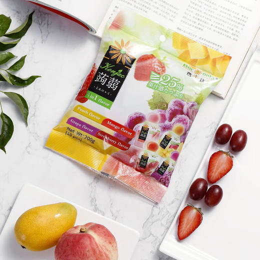 芭干达综合水果味蒟蒻(魔芋)果汁果冻200g/056047 桃子味+芒果味+葡萄味+草莓味清透爽口 商品图0