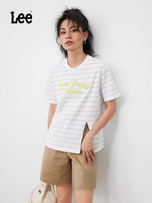Lee夏日圆领下摆开衩条纹宽松女短袖T恤LWT002422101077 商品图0
