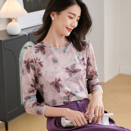 【仅剩S/L】米思阳2025秋季新款水墨晕染艺术感衬衫柔软舒适弹力打底小衫3187 商品图1