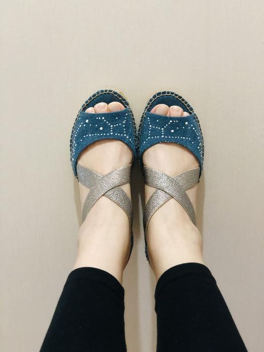 断码特价37码&39码——西班牙原产手工制作时尚轻便舒适女款坡跟草编鞋702TR牛仔蓝（繁星系列） 商品图6