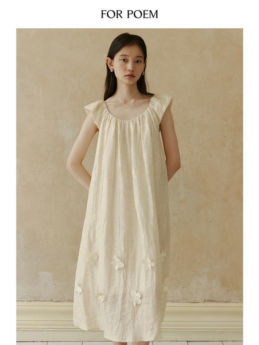 ForPoem 现货 24/SS原创设计慵懒浪漫立体花朵小飞袖气质优雅天丝长裙 商品图1