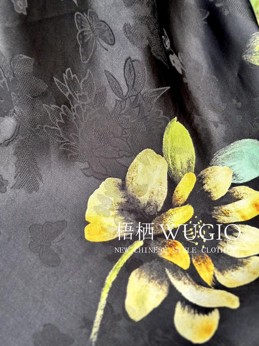 78-5 梧栖高端新中式 基础款 夏荷 黑色提花 开衩半身长裙 商品图4