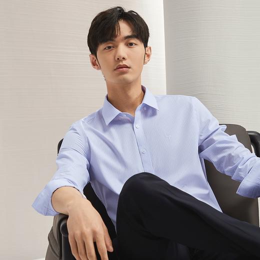 【3.5级DP免烫】柒牌纯棉长袖衬衫男士春秋新款时尚休闲条纹衬衣127A70700 商品图1