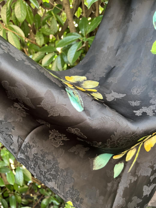 78-5 梧栖高端新中式 基础款 夏荷 黑色提花 开衩半身长裙 商品图12