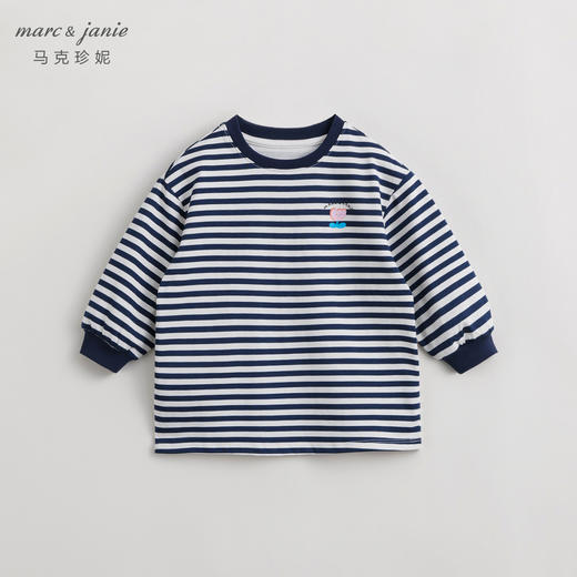 马克珍妮女童长款条纹T恤 儿童纯棉宽松长袖上衣春款新品240090 商品图3