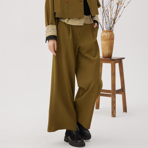 谜底阔腿裤女士2024秋新品通勤风腰头拼接特色宽松长裤243MK1024 商品图2