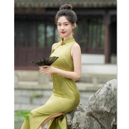 2024夏季新款无袖时尚改良新中式提花棉挖肩袖旗袍SYK373288 商品图3