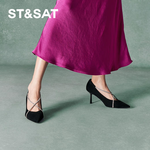 星期六优雅尖头交叉钻条细高跟SSC3111093 商品图1