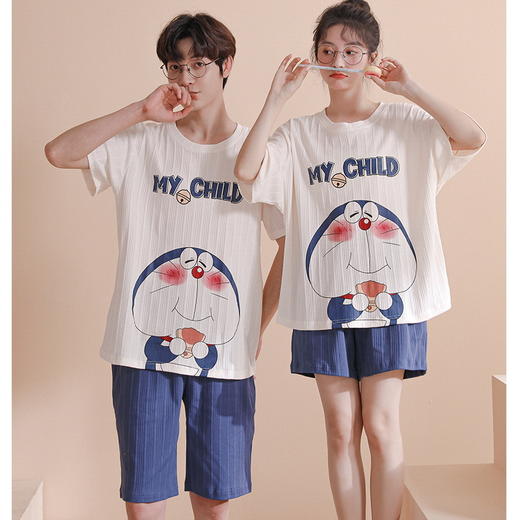 【像云朵一样软绵绵~】情侣睡衣 女夏季短袖短裤 新款套装 简约宽松男士家居服 无印可外穿睡衣-QQ 商品图12