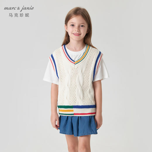 马克珍妮秋装新款 男童学院风V领绞花柔软针织衫马甲231819 商品图1