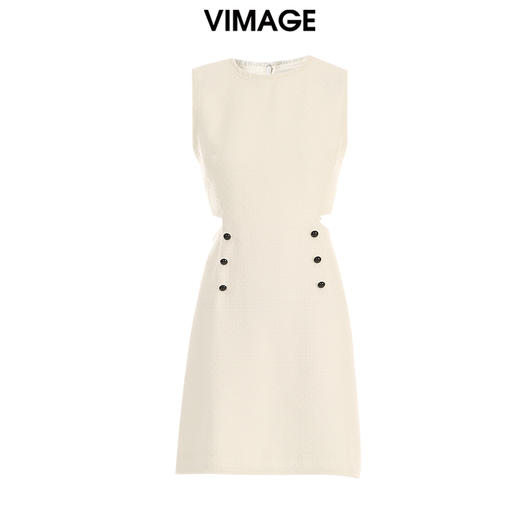 VIMAGE纬漫纪气质千金感修身小香风显瘦无袖露腰连衣裙秋新款V2207808 商品图0